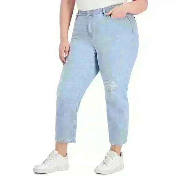 NEW! Calvin Klein Women's 18W Destructed Straight Fit High Rise Jeans NWT $89.50 - Picture 1 of 1